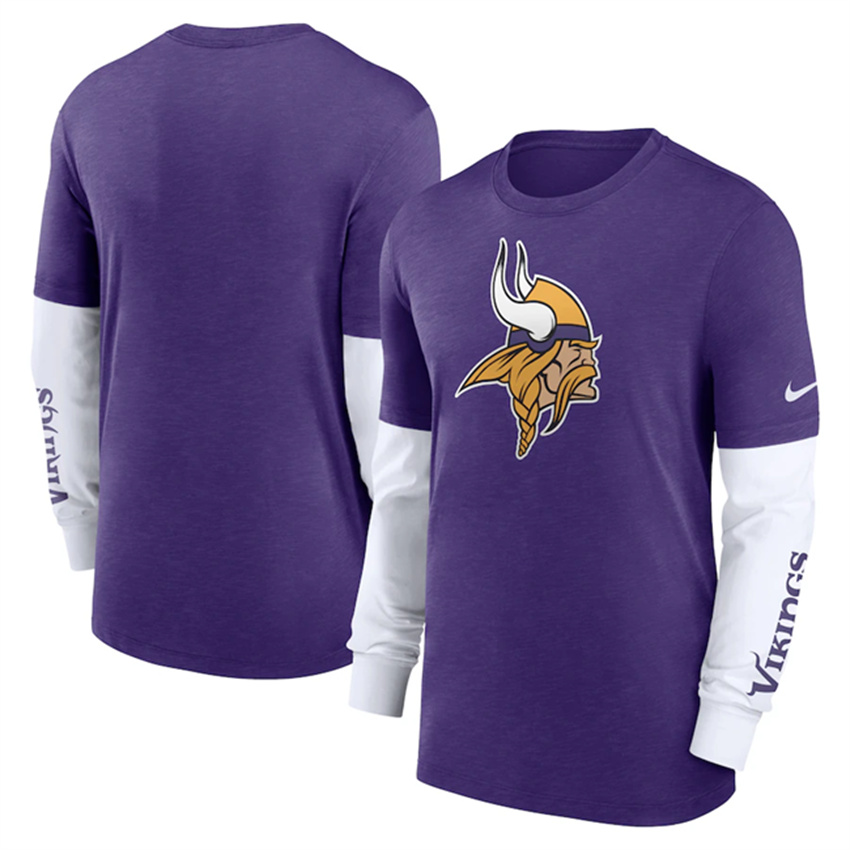 Men's Purple Minnesota Vikings Heather Slub Fashion Long Sleeve T-Shirt